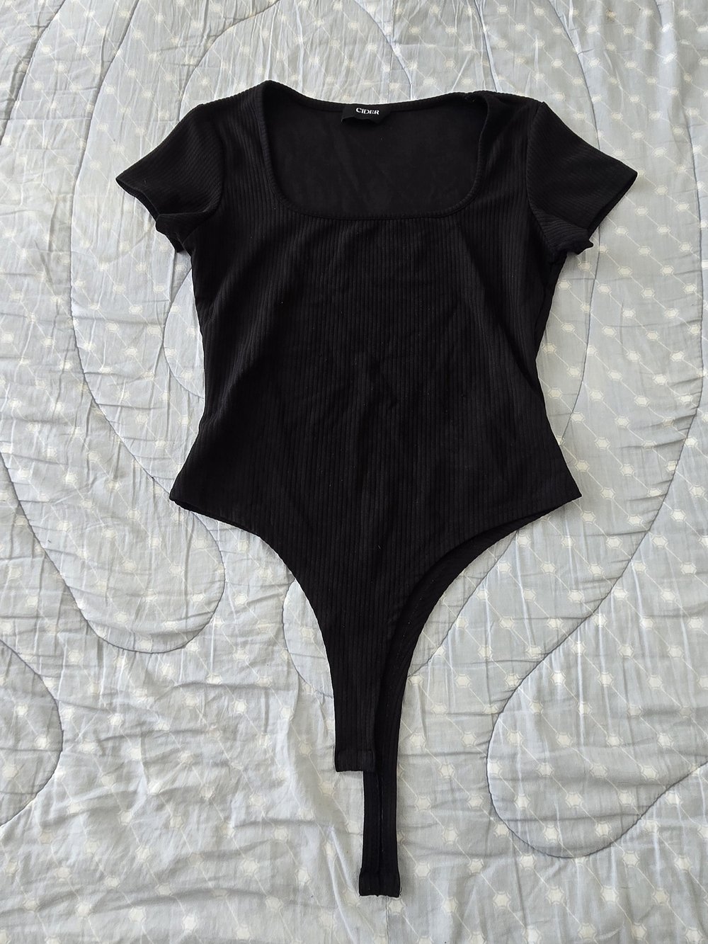 Black Ribbed Scoop Neck Bodysuit